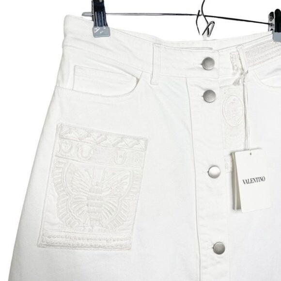 VALENTINO Button Front Denim Ricamato Skirt  - Picture 4 of 14